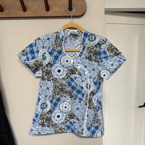 Light Blue Detailed Scrub Top